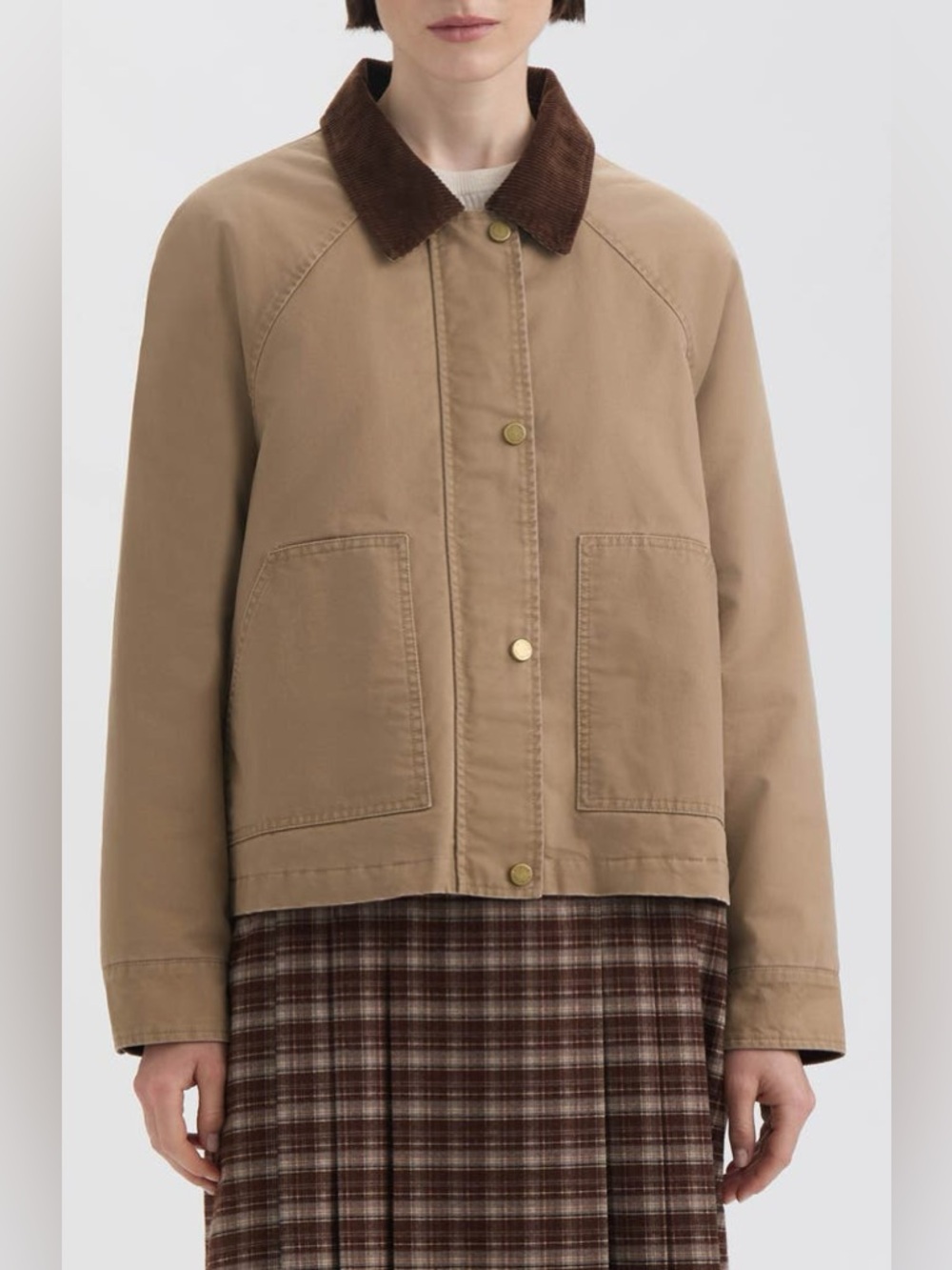Corduroy Collar Raglan Sleeve Cotton Barn Jacket NWOT